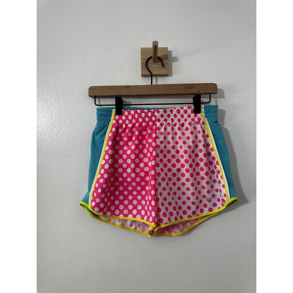 Nike Dri-Fit Pink & Blue Polka Dot Athletic Running Shorts Small Active Pink